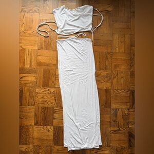 White Maxi Skirt with Backless Shirt with Strings